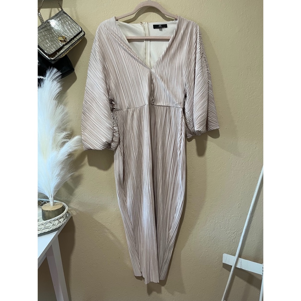 Pleated Champagne Midi Dress